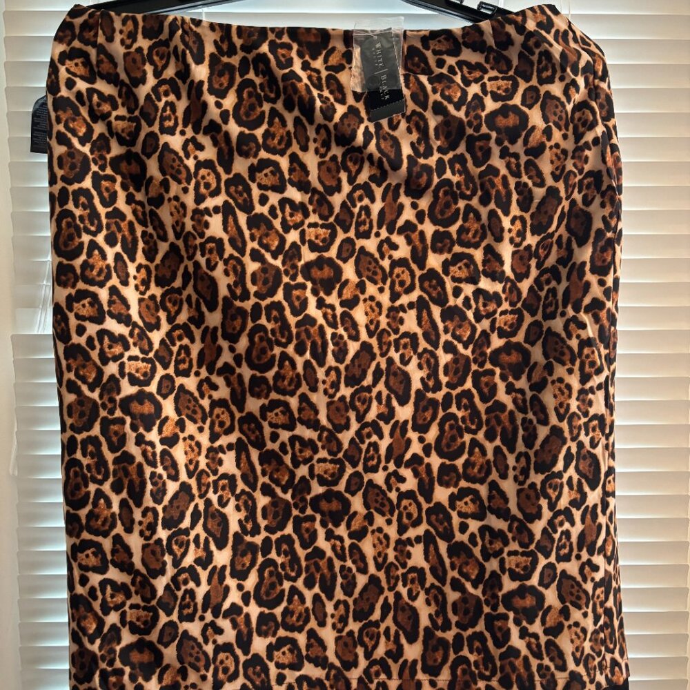 White House Black Market Black Pencil Skirt Leopard Print Lining Size 12 - Picture 5 of 8